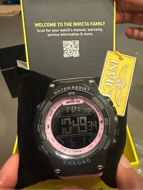 INVICTA Black and Pink Digital Chronograph Watch with LCD